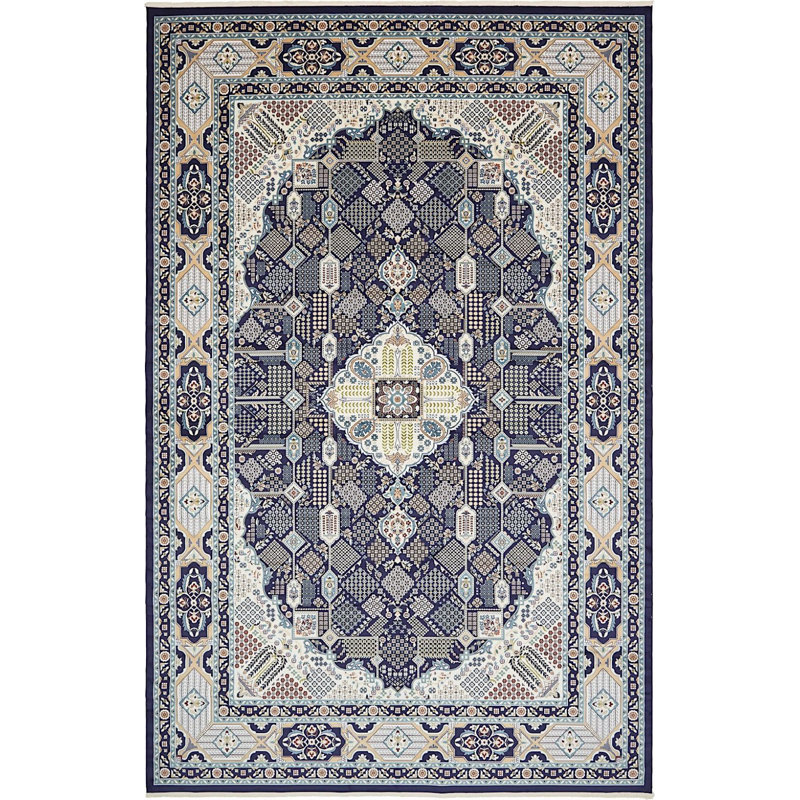 Tapis bleu / beige Kelayeh, Rectangle 5 pi x 8 pi