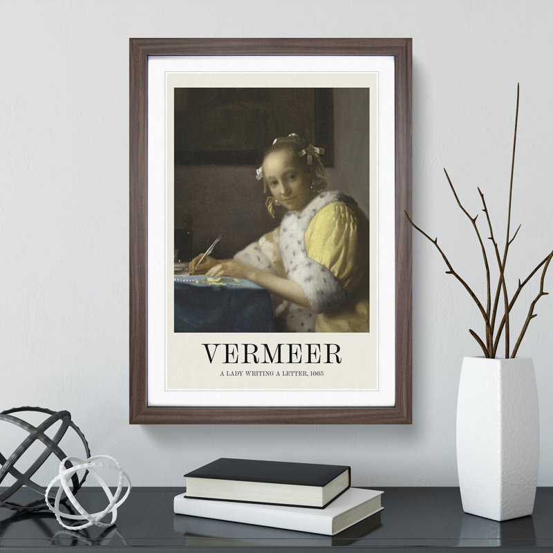 A Lady Writing a Letter by Johannes Vermeer - Picture Frame Painting, Walnut Framed, 36cm H x 27cm W x 2cm D