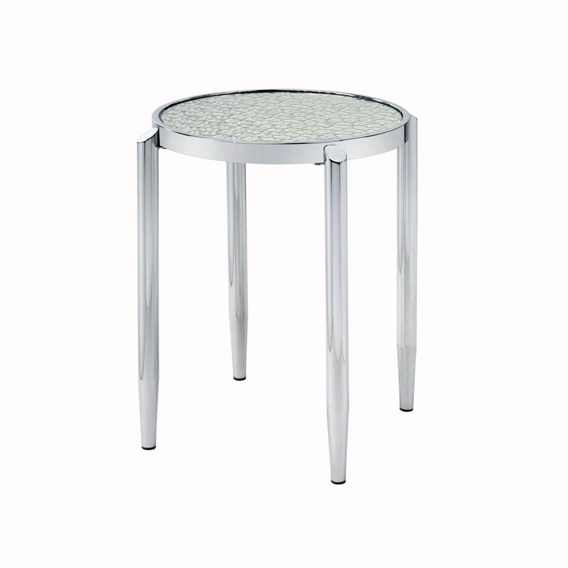Table de bout avec pieds tubulaires arrondis et plateau en verre givré, argent