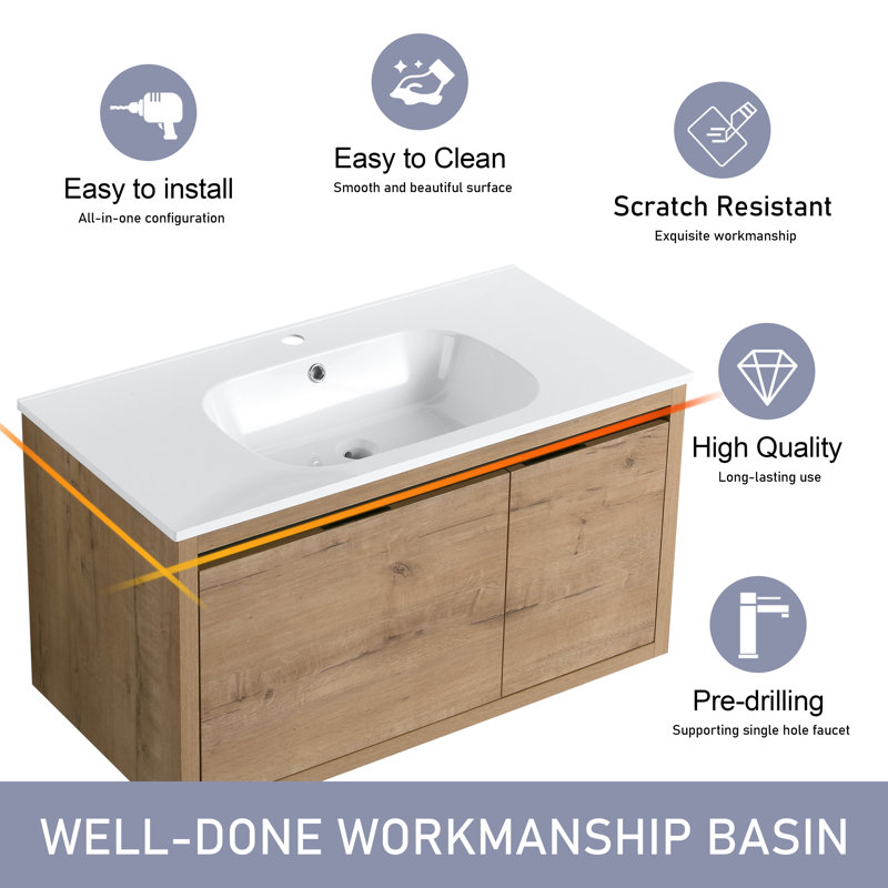 Meuble-lavabo mural simple 35,6 po avec plateau en résine Orestilla