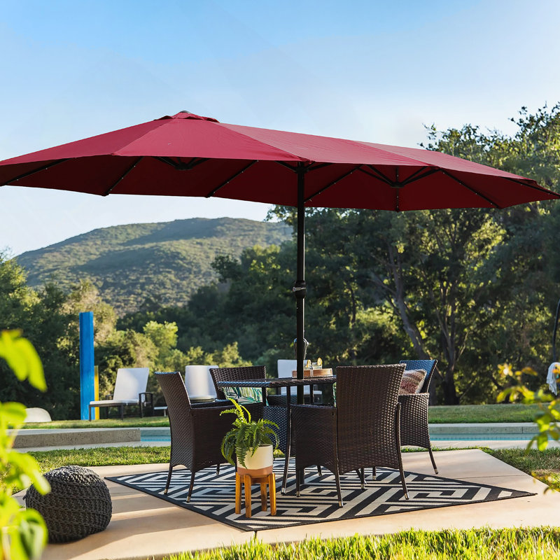 Parasol d'extérieur à double face avec lumière et base pour patio, Rouge