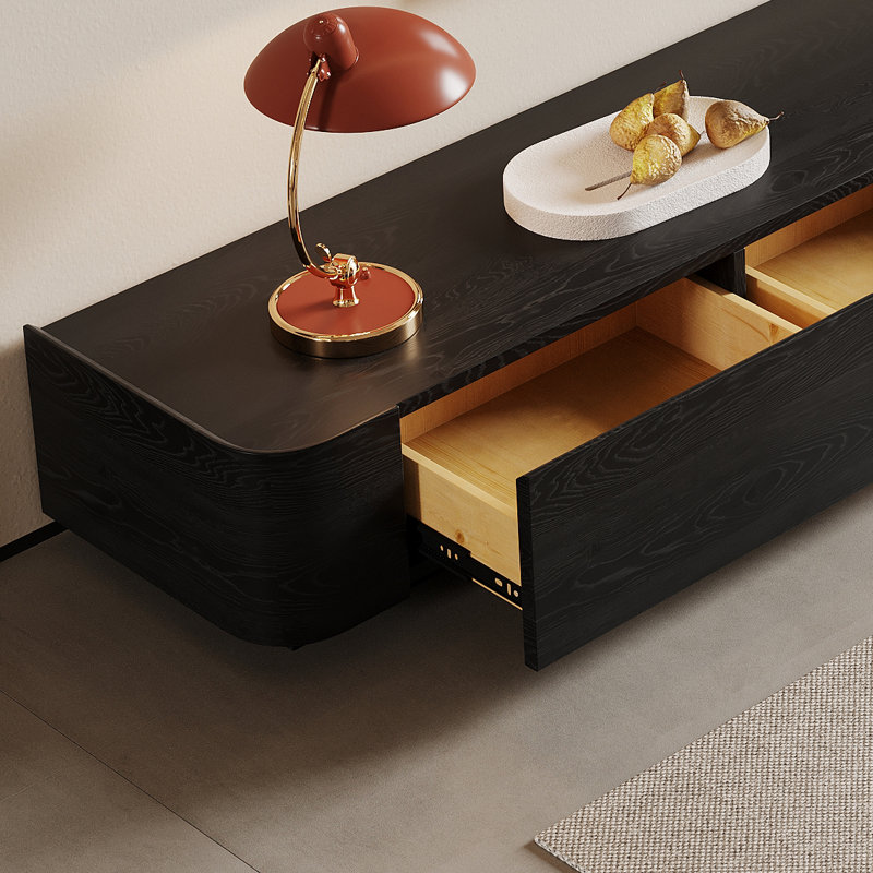 Modern TV Stand With Soft-Close Drawers No Assembly Wood TV Console Modern Freestanding Entertainment Center, Black
