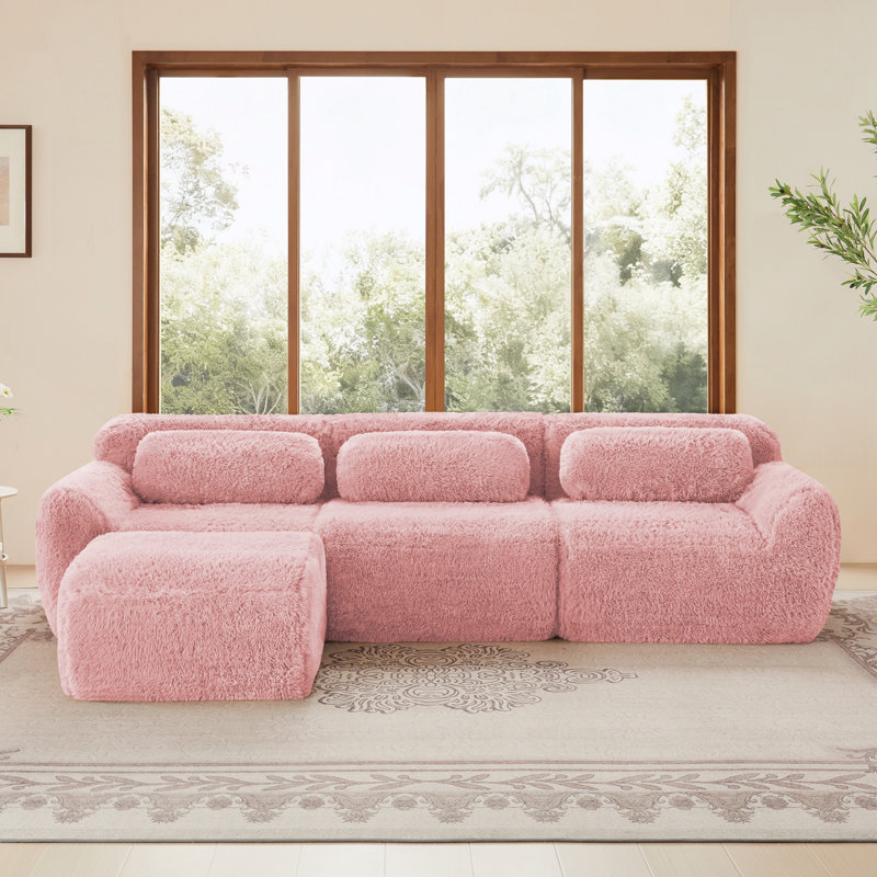 Canapé désossé, repose-pieds mobile pour le salon, Rose, H 28,7 po x l 114,7 po x P 70,4 po