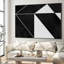 Impression d'art moderne encadré très grand moderne et abstrait géométrique noir et blanc (assemblage requis)-105503665