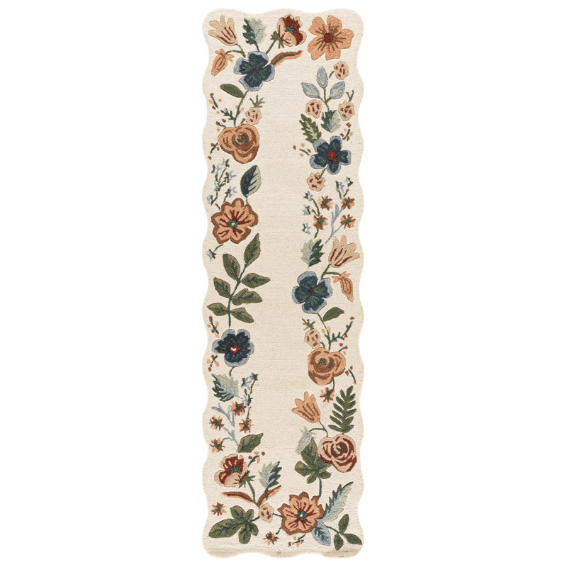 Jardin 772 laine touffetée à la main à 80%; Tapis floral 20% coton, Tapis de couloir 2 pi 3 po x 8 pi 0 po