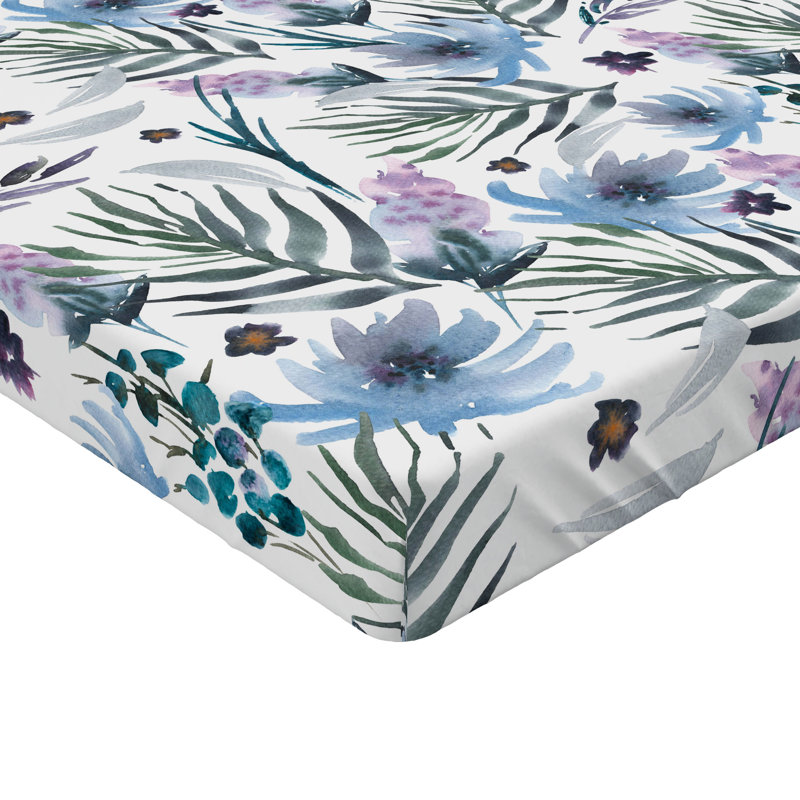 Drap-housse à motif floral Ambesonne, Drap-housse très grand californien, Gris, bleu sarcelle, lilas, bleu / floral