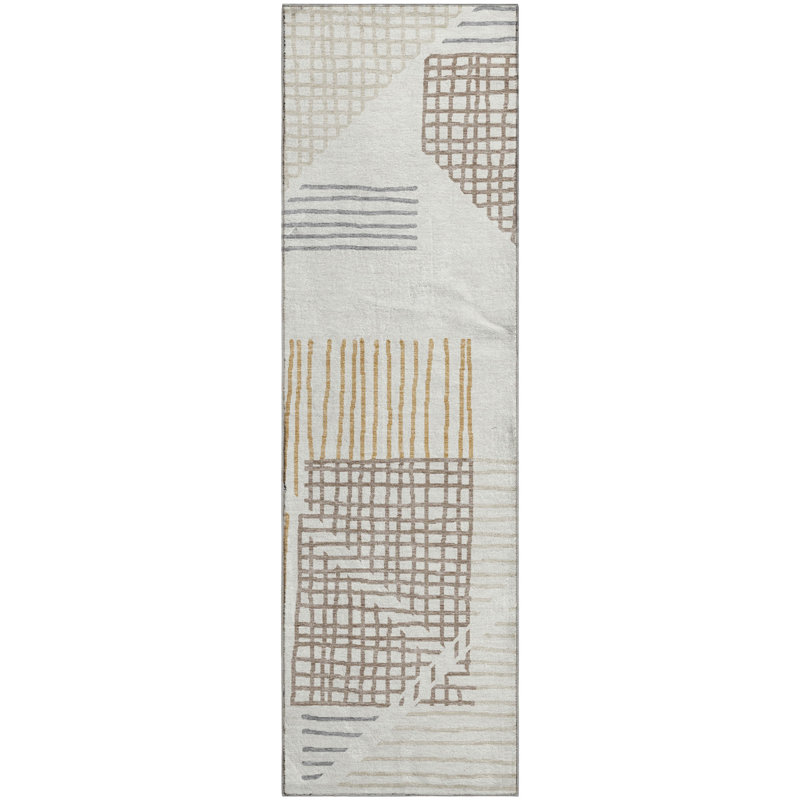 Premium Machine Washable Mayfield AMF2270 Striped Rug, 2'3" x 7'6" Runner, Ivory