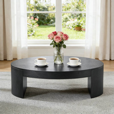 47.24" Black Ash Veneer Coffee Table, MDF For Living Room Home Office Compact Apartment