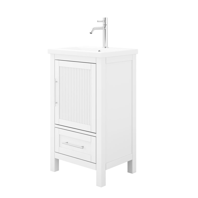 Morlane 20 In. W X 16 In. D X 35 In. H Single Sink Bath Vanity In White Finish With White Ceramic Top, White