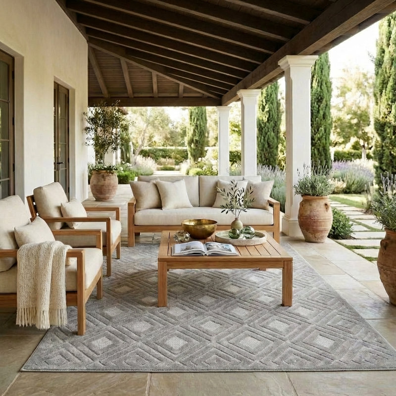 Kahli Performance Modern Geometric Gray Indoor/Outdoor Rug, Rectangle 7'10" x 9'10"