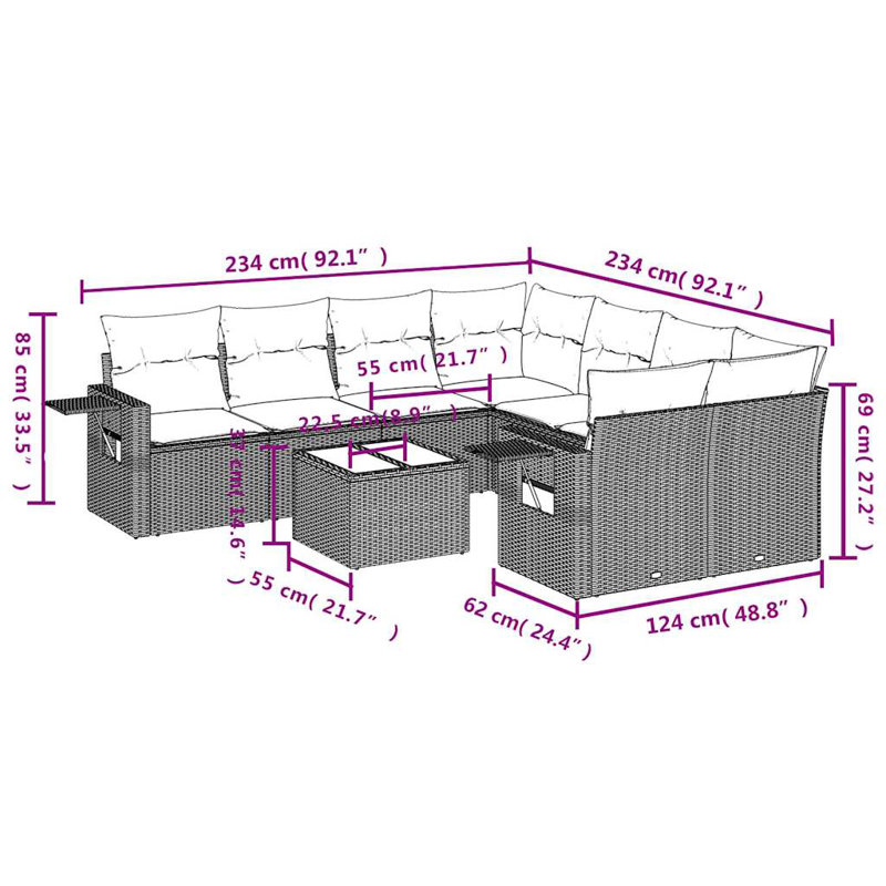  Garden Sofa Set Light Grey PE Rattan Medium Modular, Dark Gray, Light Gray
