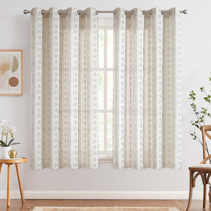 Paire de rideaux semi-transparents avec passe-tringle Amadas, L 52 po x L 63 po, Gris / lin