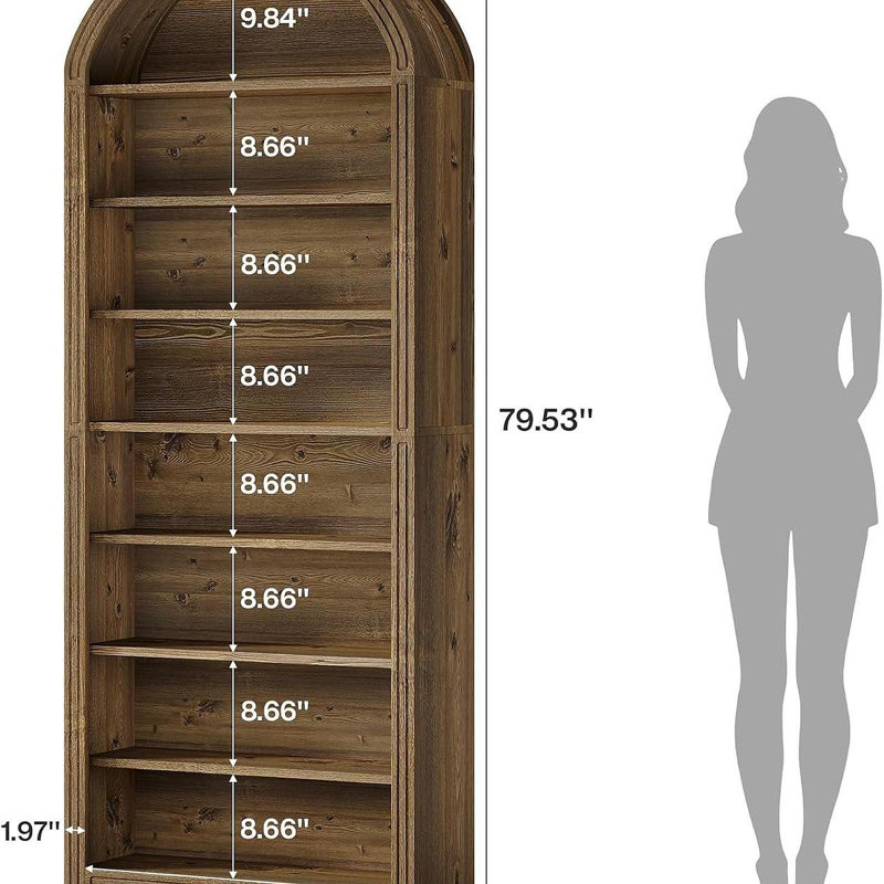 Closed Back Design Bookcase,Generous Bookshelf,Arched Display Shelving, Oak