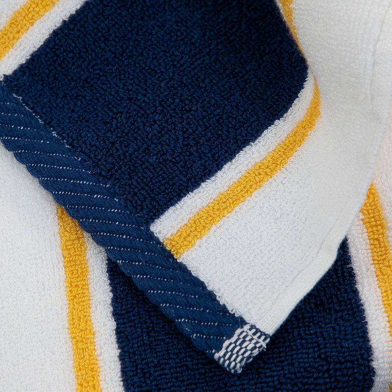 Aston & Arden Pinstriped 100% Cotton Beach Towel 35x70, Navy/Yellow