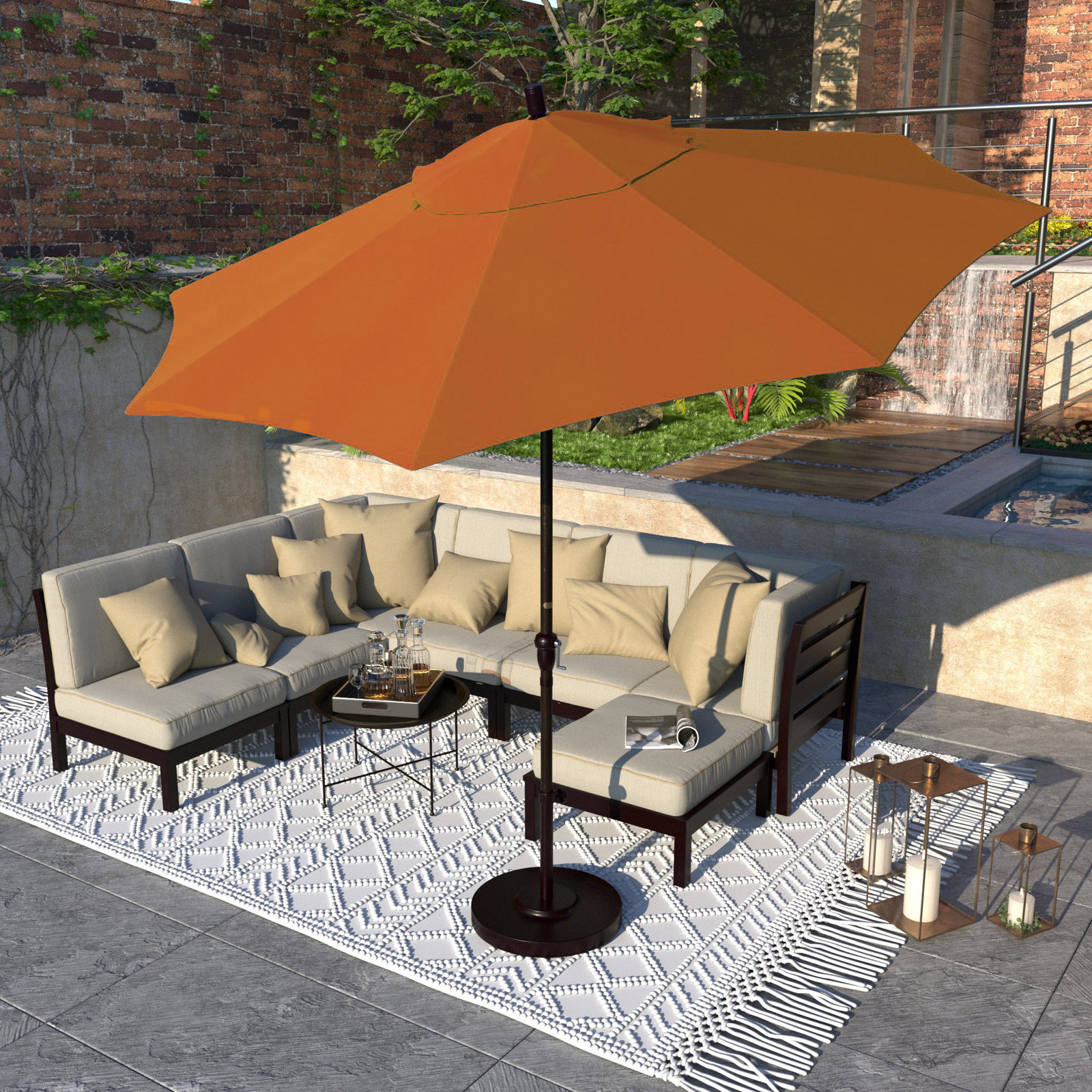 Camry 9' Sunbrella® Market Umbrella, Canvas Tangerine Sunbrella® Canvas