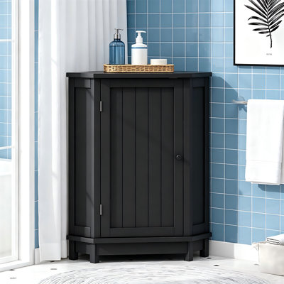 Black Bathroom Cabinet Triangle Corner Storage Cabinet With Adjustable Shelf Modern Style MDF Board