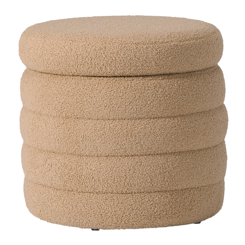 Bayville 16" Tall Sherpa Round Ottoman With Storage, Tan Polyester