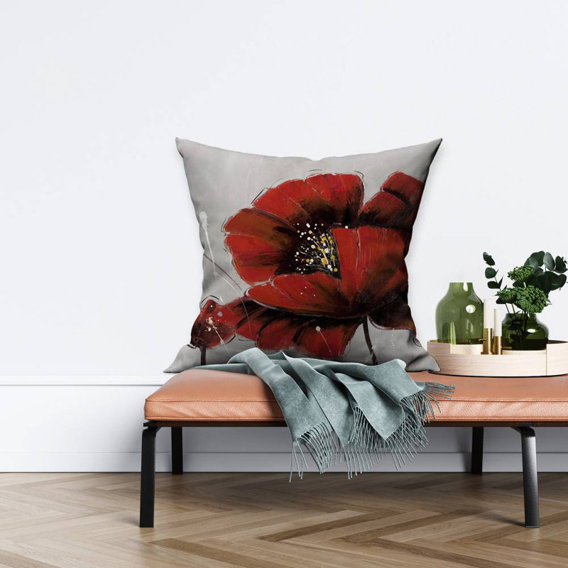 Red poppy flowers - 26"x26" Throw pillow - Poly twill - Print on demand, 26" H x 26" W