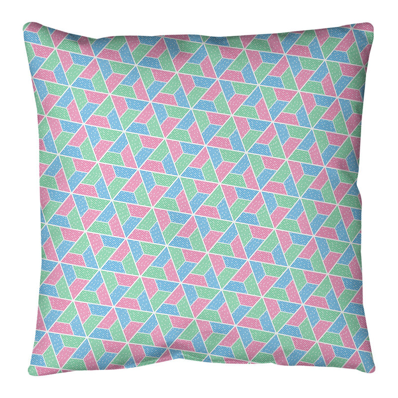 Oreiller de sol Katelyn Elizabeth Trapezoids, 40 po x 40 po, Vert / Rose / Bleu