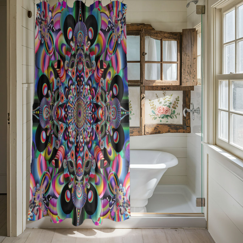 Psychedelic Designs - Rideau de douche Premium, H 74 po x l 71 po