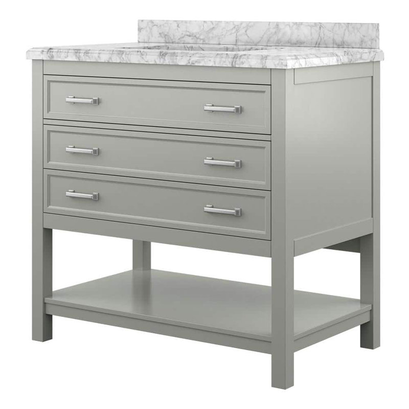 Meuble-lavabo simple 37 po avec plateau en marbre Mehvish, Gris