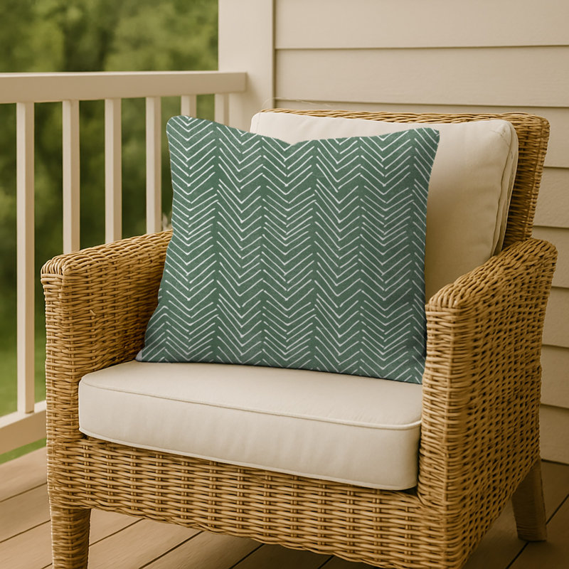 Chevron Outdoor Reversible Throw Pillow, Green, 18" x 18"
