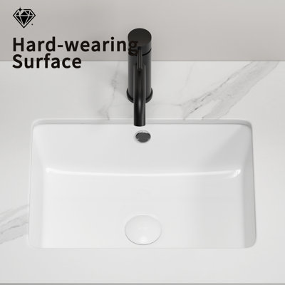 White Rectangle Undermount Porcelain Ceramic Bathroom Vanity Sink With Overflow | Gift Idea