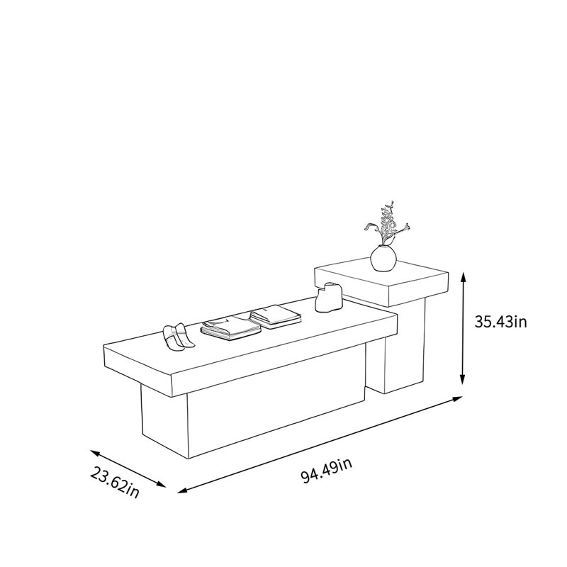 Table de présentation haut de gamme pour magasin de vêtements, Noyer / crème, H 35,43 po x l 94,49 po x P 23,62 po