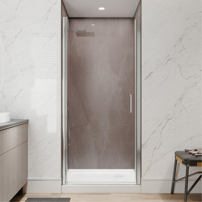 34 In. to 36In. x 72 In Semi-Frameless Pivot Shower Door in Chrome With Clear Glass