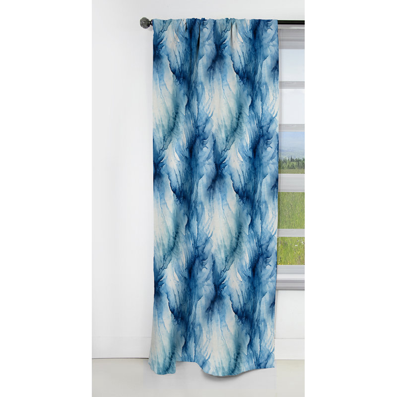 Rideau occultant en marbre bleu et blanc Shibori Marble Ink II - 1 panneaux, L 52 po x L 120 po