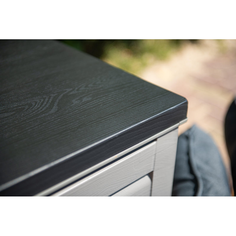 17 Stories Lanaria Water Resistant Plastic Lockable Deck Box in Grey, 65cm H x 146cm W x 61cm D