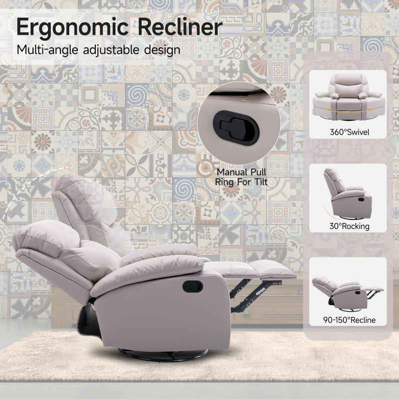  Faux Leather Nursery Rocker Recliner ,swivel Recliners For Small Spaces, Living Room Recliner With Overstuffed Arm And Back-Beige