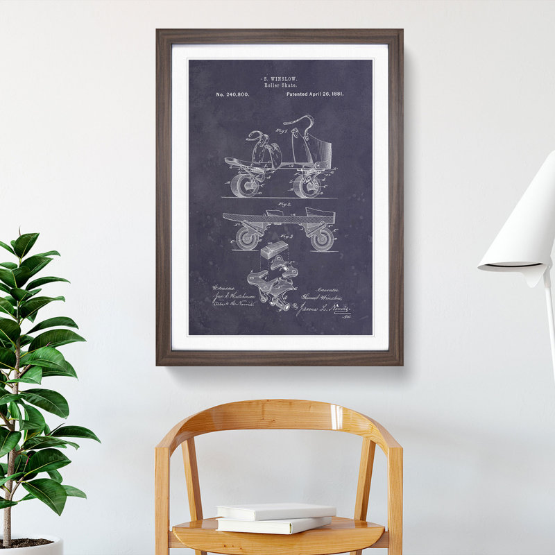 Roller Skate Patent Dark - Picture Frame Graphic Art, 48cm H x 36cm W x 2cm D, Walnut Framed