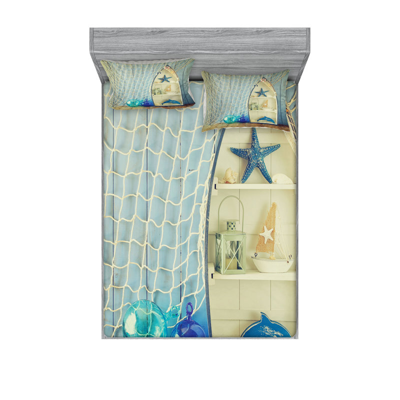 Drap-housse et coussin décoratif Ambesonne, bleu beige, Ensemble de draps pour très grand lit californien