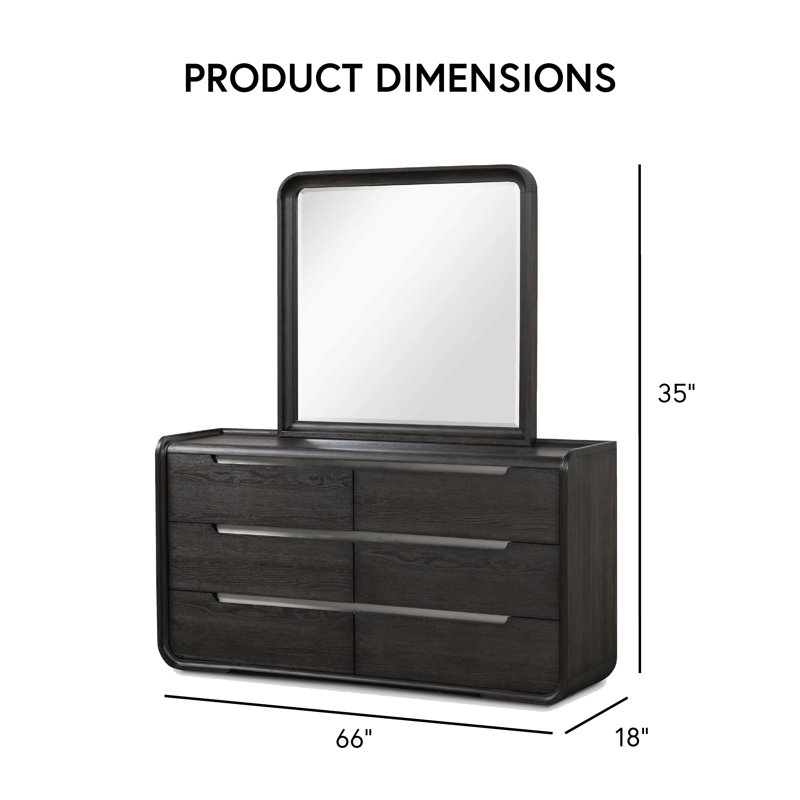 Barry 2-Piece 6-Drawer Dresser And Mirror Set, Black
