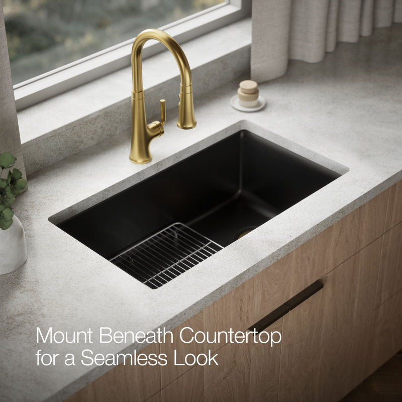 Kennon™ 33" x 22" x 10-1/8" Neoroc™ Under-Mount Single-Bowl Kitchen Sink, Matte Black