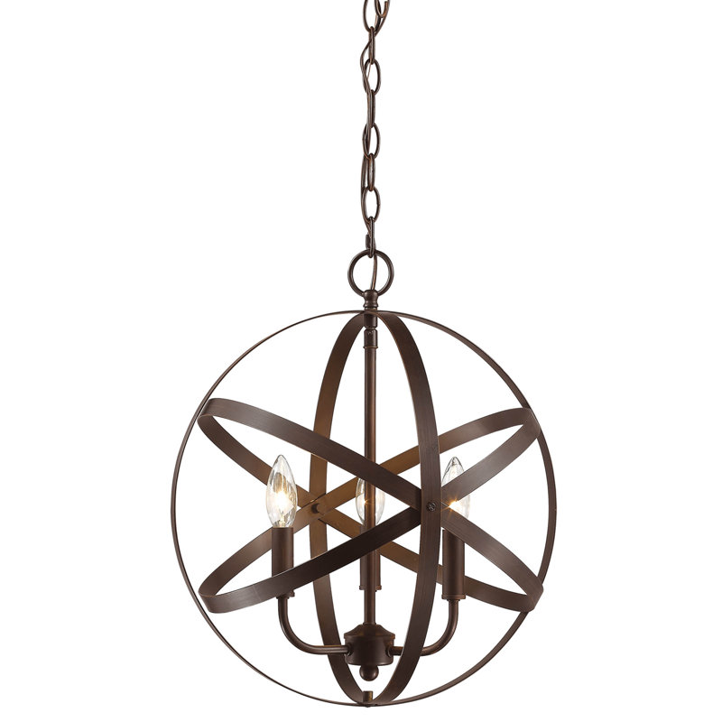 3 - Light Dimmable Globe Chandelier, Rubbed Bronze