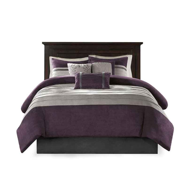 Luxurious Faux Suede 7-piece Bedding Set, Polyester, Transitional Style For Bedroom