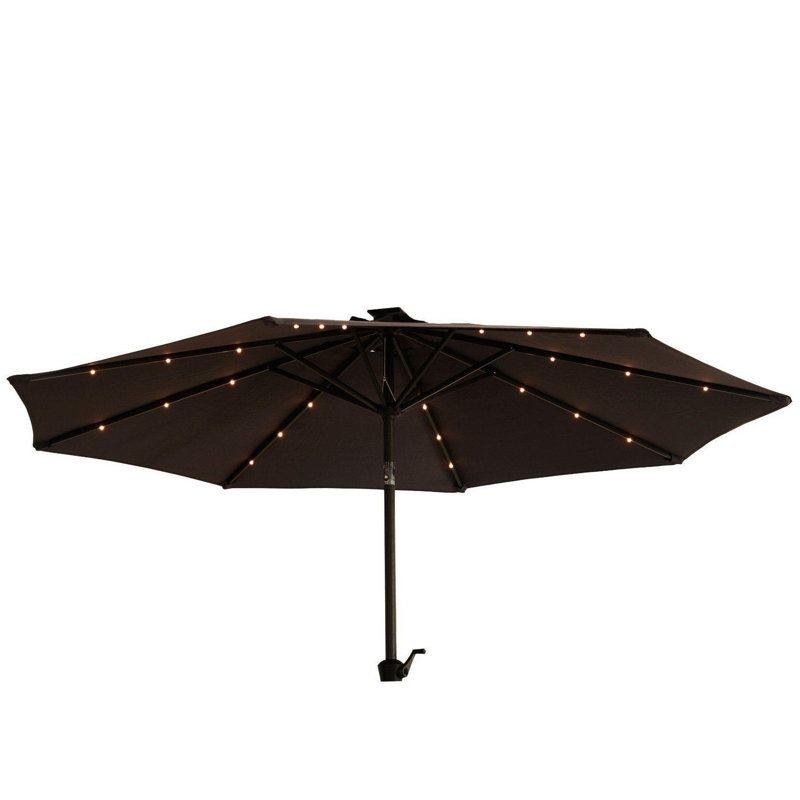 Dubose 4 Seater Rattan Round Dining Set with Grey LED Premium Parasol - Black