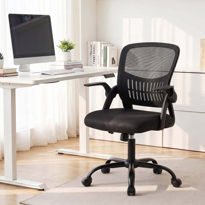 Office Chair, Ergonomic Computer Mesh Desk Chair with Lumbar Support, Mid Back, Flip-up Armrest & 360° Swivel