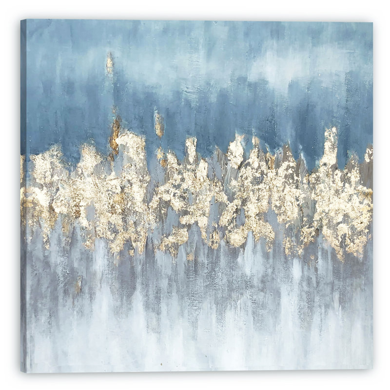 Art abstrait doré - peinture sur toile tendue, H 20 po x l 20 po x p 2 po