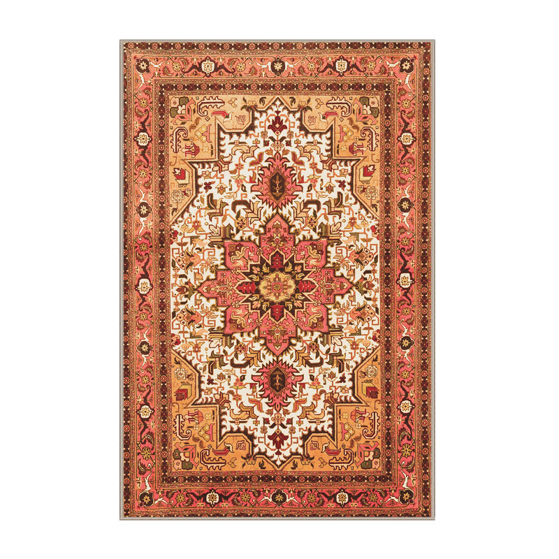 Tapis orange en laine / polyester tissé à la machine 8 pi x 10 pi Floral