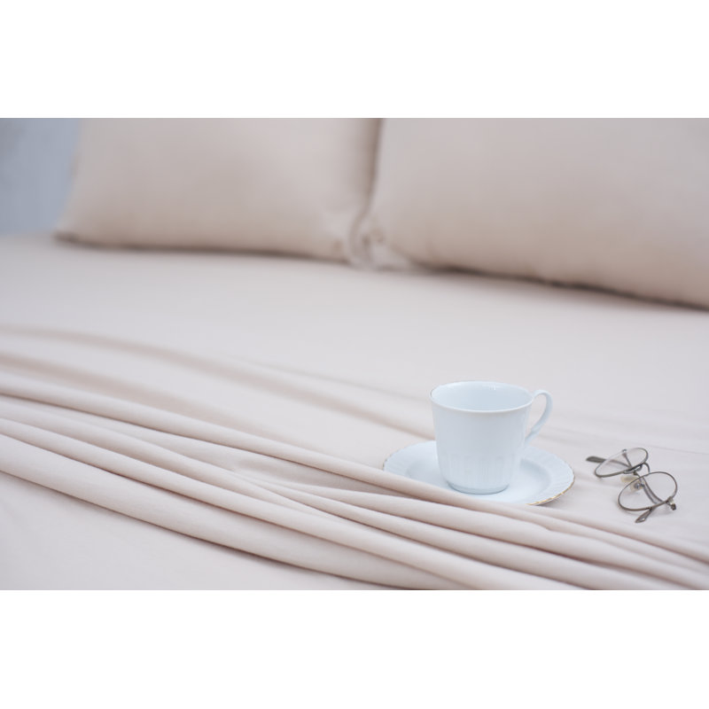 Beige Full Cotton Jersey Knit Deep Pocket Sheet Set