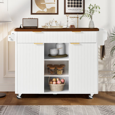 Wilbert 52" Fluted Kitchen Island with Drop Leaf, Shelves & Drawers