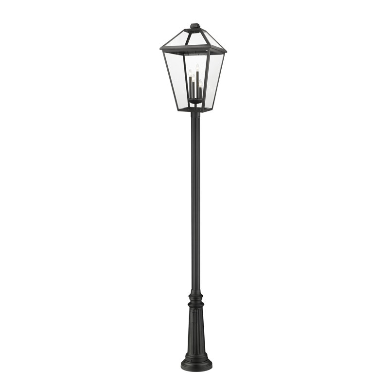 Luminaire d'extérieur sur pied 4 lumières Bien-Aime, Noir, Biseauté, H 128,75 po x l 19,5 po x P 19,5 po