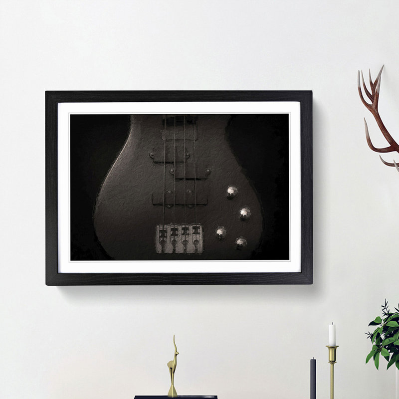 Bottom of a Black Bass Guitar - Picture Frame Painting Print, Black Framed, 36cm H x 48cm W x 2cm D