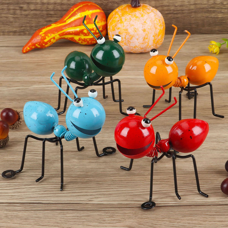 4 pièces fourmis en métal sculptures de jardin statues suspendues fourmis 3D ornements d'art mural pour la maison décoration extérieure