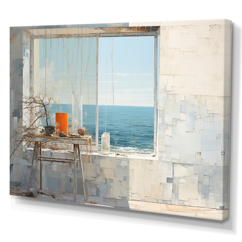 Fenêtres de plage Horizon - salon d'art mural plage et océan, Toile tendue, H 34 po x l 44 po x P 1,5 po