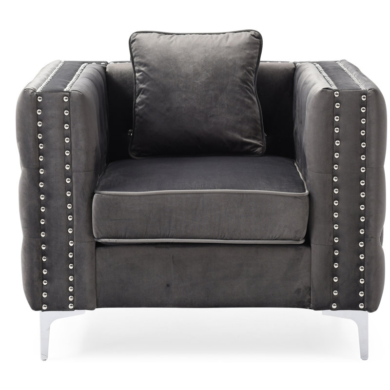 Chaise en velours gris enchanteur, pieds en acier chromé, chaise de luxe à assemblage rapide avec pieds capitonnés de luxe, pieds stables