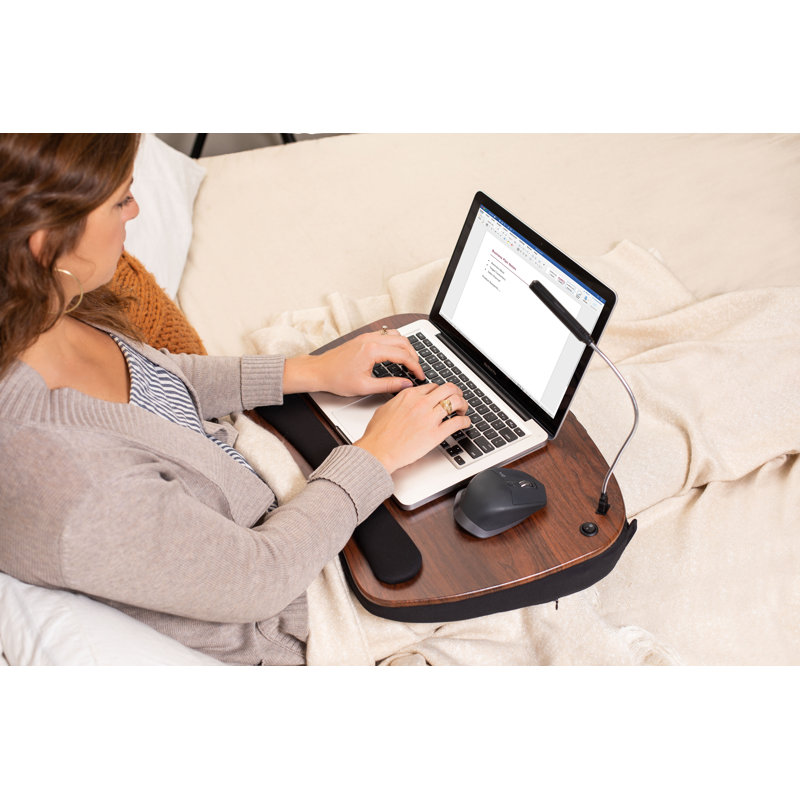 Oversized Brown and Black Wood Lap Desk with Memory Foam Cushion and USB Light